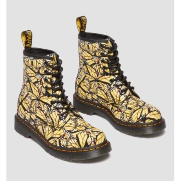 NEW Doc Dr. Martens 1460W Yellow Butterfly Print Lace Up Boots US 8 - Picture 2 of 8